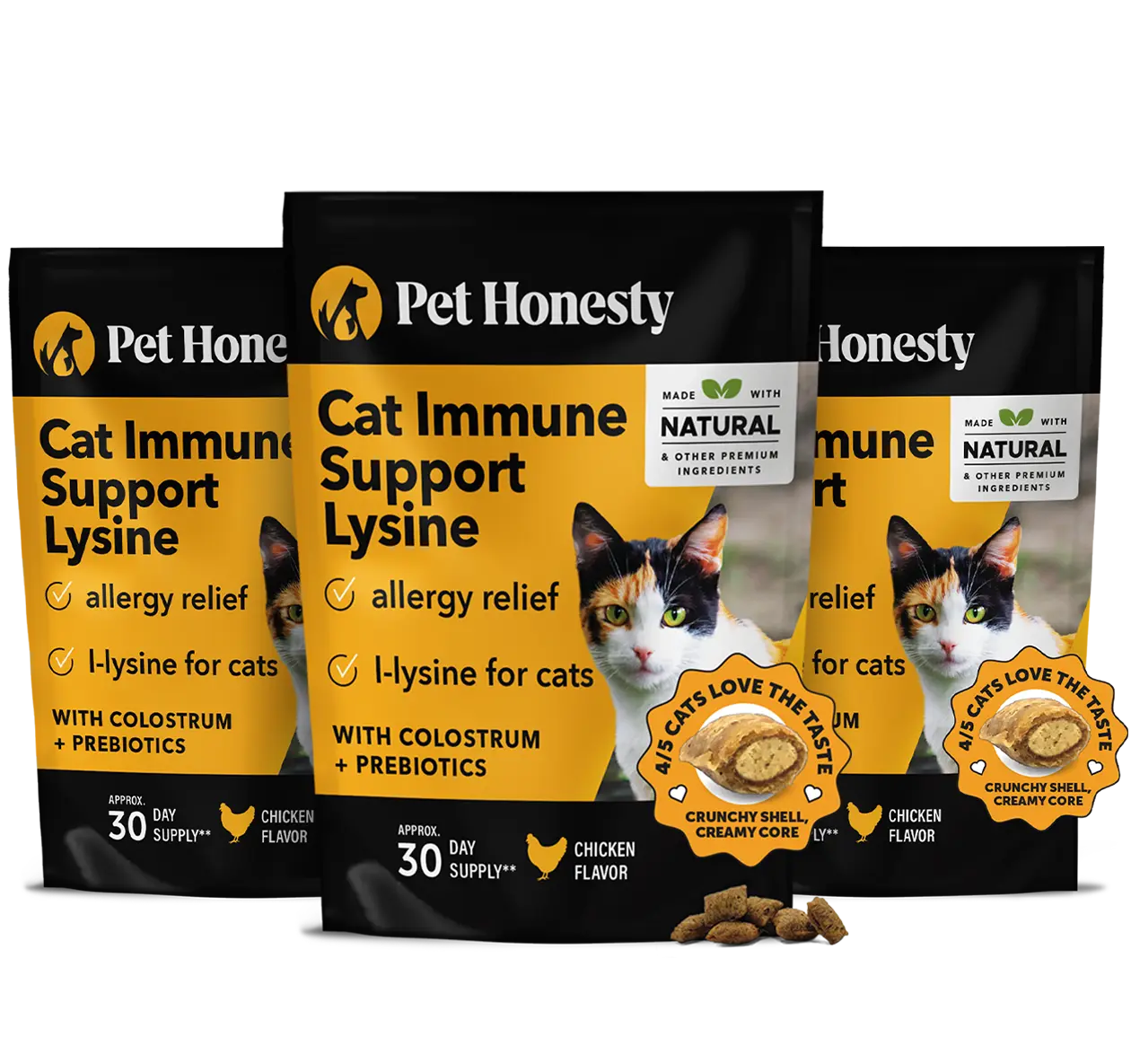 Pet Honesty Dual Texture Immune Support Lysine for Cats – Allergy Relief & Immune Health Supplement for Cats 3-Pack (90 Day Supply) – Supports Respiratory, Skin & Immune System with L-Lysine, Colostrum & Quercetin (Chicken Flavor)