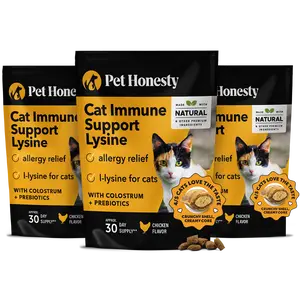 Pet Honesty Dual Texture Immune Support Lysine for Cats – Allergy Relief & Immune Health Supplement for Cats 3-Pack (90 Day Supply) – Supports Respiratory, Skin & Immune System with L-Lysine, Colostrum & Quercetin (Chicken Flavor)