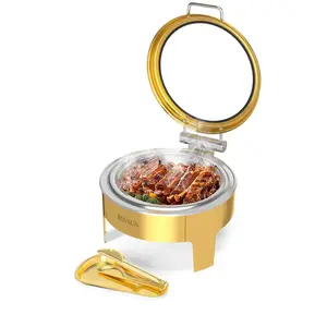 [FLASH SALE] ROVSUN 6 QT Round Gold Chafing Dish Buffet Set with Serving Tong