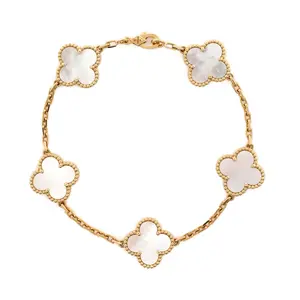 Pre-owned Van Cleef & Arpels Vintage Alhambra 5 Motifs Bracelet 18K Yellow Gold and Mother of Pearl by Rebag