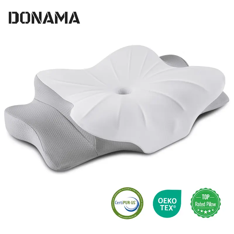 DONAMA Neck Support Pillow FREE Cooling Pillowcase - Ergonomic Cervical Pillow Dual-Height Memory Foam with Cooling Pillowcase for Side Back & Stomach Sleepers OEKO-TEX Certified Premium Sleep Quality