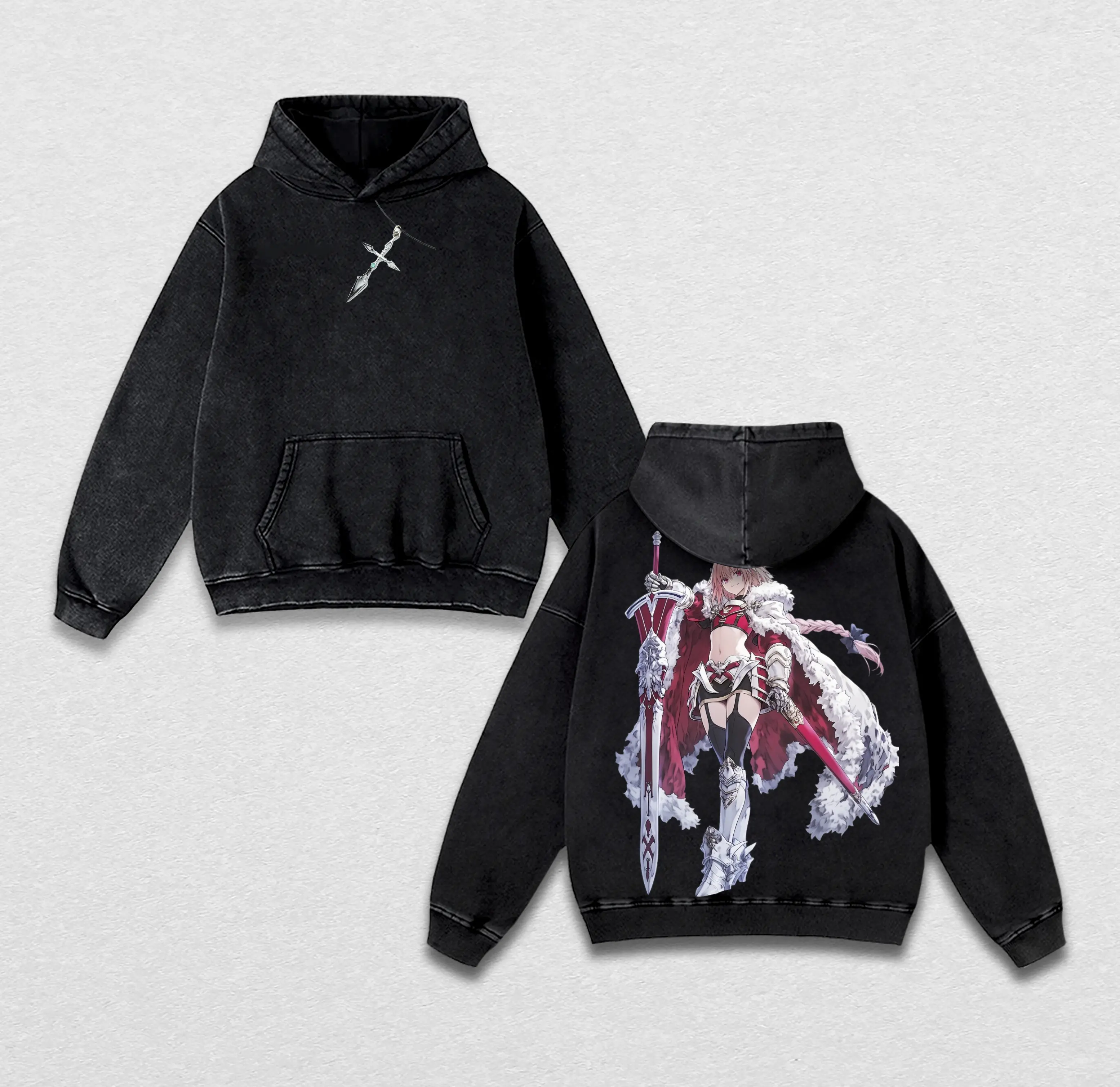 Fate/stay night Saber Graphic Hoodie & T-Shirt – Vintage Washed Oversized Heavy Cotton Pullover & Tee, Unisex Anime Streetwear Collector Drop