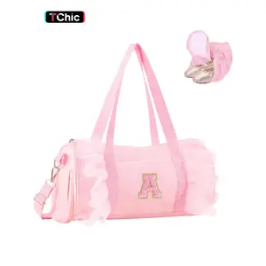 Personalized Initial Dance Bag for Girls, Small Lace Gym Sport Yoga Dance Bags Gift for Teen Girls Women, Cute Letter Kids Ballet Bag Zipper Toddler Travel Duffle Tote with Adjustable Straps, Sports Bags