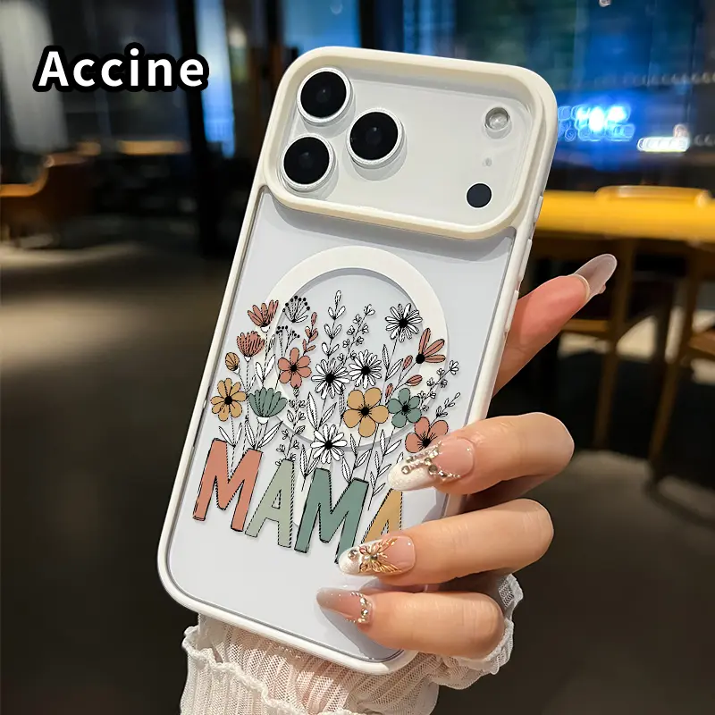 Magnetic TPU Phone Case for iPhone 17/16 Pro Max Plus/15/14/13/12/11/Air, Floral Mama Tribute Pattern, Non-Yellowing, Shockproof, Soft Silicone Transparent Acrylic Cover, Supports Wireless Charging