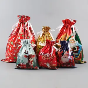 Multisize Christmas Gift Drawstring Pouches, Multiple Sets Holiday Present Bags, Festive Candy Storage Containers, Perfect Gift Bundle