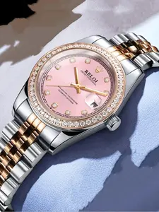 New Log Series Women's Luxury Diamond Watch, Stylish Durable Watch, Waterproof Calendar Steel Band, Round Dial Analog Face, Butterfly Clasp, All Seasons, Stainless Steel Watch