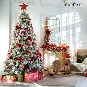 CAPHAUS Premium Pre-Hinged Snow Flocked North Valley Spruce Full Artificial Frosted White Fake Christmas Tree, w/ Branch Tips and Metal Stand, Indoor, Home, Office, Party, Holiday Decoration, 6 / 7.5 / 9ft