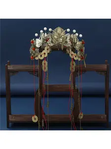 Hanfu hair accessories costume cos bride with antique coin tassel red thread coin ornaments