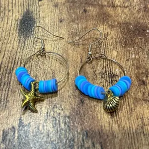 River to Sea Polymer Bead Dangling Hoop Earrings