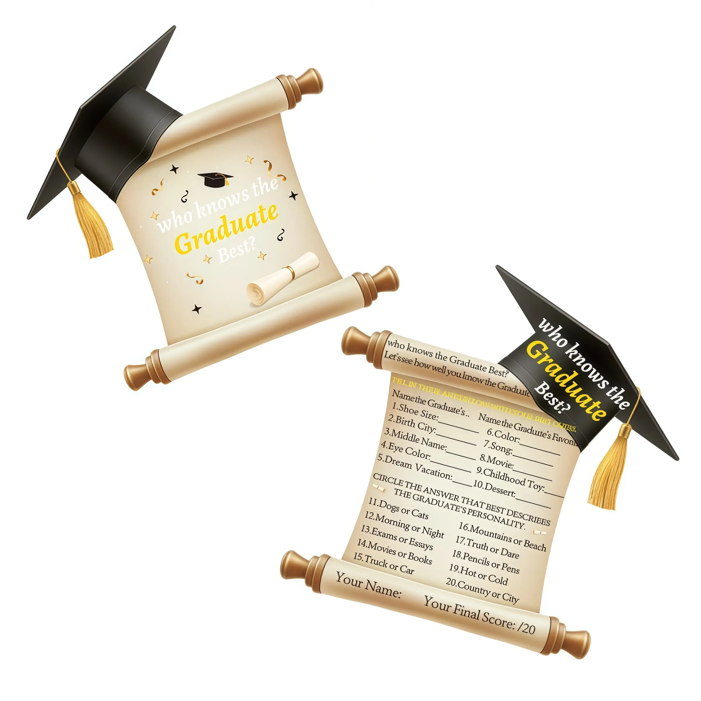 5pcs Student Graduation Cards, Fun Quiz Cards for Graduation Party, Interactive Party Supplies for Graduation Season