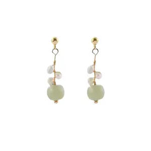 Jade Stone Dangle Earrings with pearl-like beads