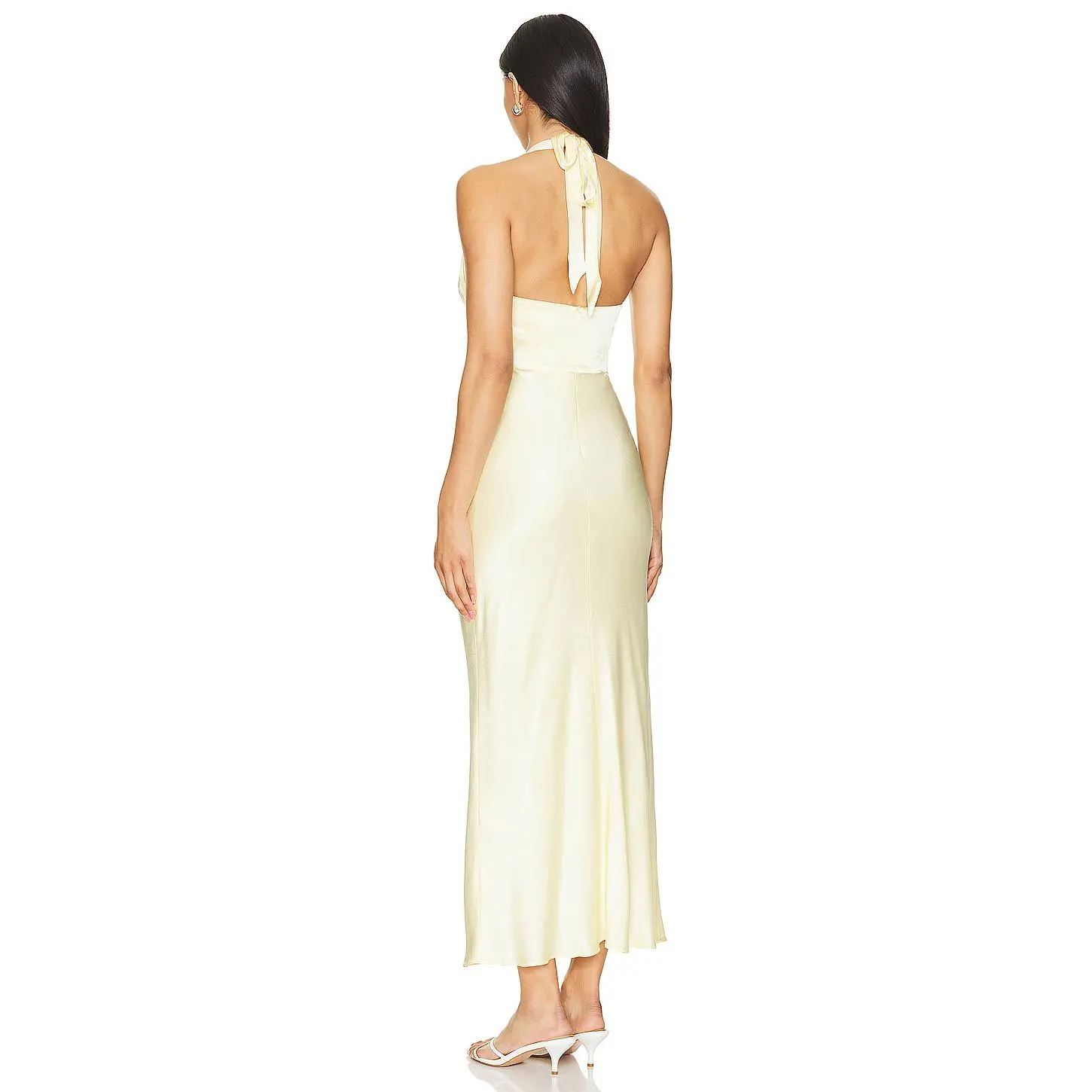 la lune plunged halter midi dress La Lune Plunged Open Back Halter Maxi Dress