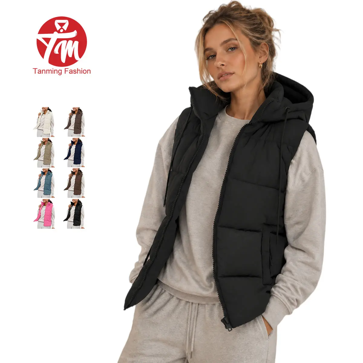 Tanming Lady's Basic Puffer Vest with Removable Hood, Front Zipper Closure, Lightweight Tops, Pockets for Casual Fall Winter Wear,summerwins,summeroutfits,vacationoutfits,beachoutfits