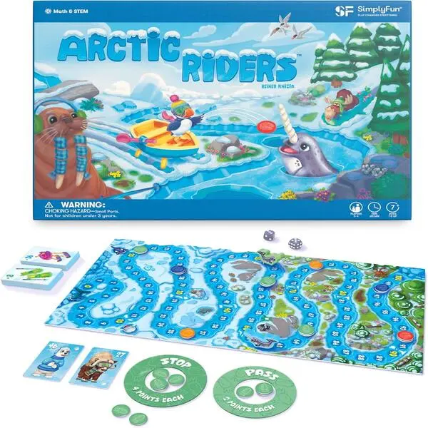Arctic Riders Math Board Game, Educational Addition and Subtraction Game for Kids Ages 7+, Fun Family Learning Game, STEM Board Game, 2–4 Players