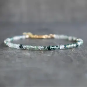 Natural Moss Agate 3mm Beaded Dainty Crystal Handcraft Gemstone Healing Reiki Protection Crystal Women Minimalist Lucky Bracelet