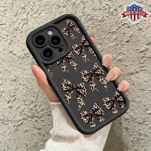 Trendy Leopard Bow Pattern Case for iPhone 17 16 15 14 Pro Max 13 12 11 XR XS Plus Air Shockproof Anti Drop Slim Lightweight TPU Protective Cover  durable cover gift