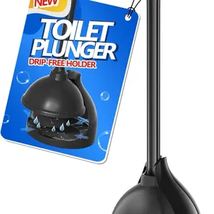 Toilet Plunger with Unique Holder, Drip-Free Holder, Heavy Duty Black Plunger (2) Cleaning