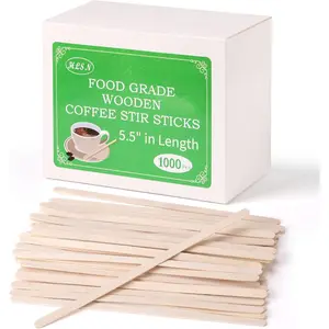 Wooden Coffee Stirrers, Thick Birch 5.5 Inches 1000 count Disposable Coffee Stirrers Stir Sticks for Coffee & ,  Birch Biodegradabl  Grade Stir Sticks for Coffee Bar