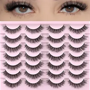 FARRED Natural Lashes Short Eyelashes Wispy False Mink Lash Pack 14 Pair Natural Look Fluffy Cat Eye Strip Eyelash Small Fake Lashes Full Pestañas Sets for MUA and Beginners Daily Makeup Volumized False Eyelashes (F1 | 8-14mm)