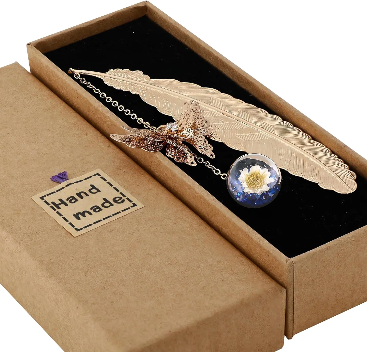 Feather Gold - Blue Crystal White Flower