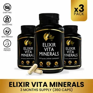 Coco March N.M.D Elixir Vita Minerals Supplement 3 Bottles 360 Capsules High Potency Activated B Vitamins Antioxidants for Energy Production