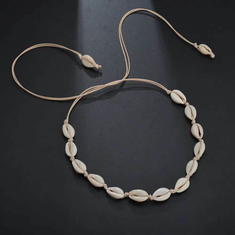 Cowrie Shell Choker Boho String Necklace Surfer Beach Conch Puka, Hawaiian