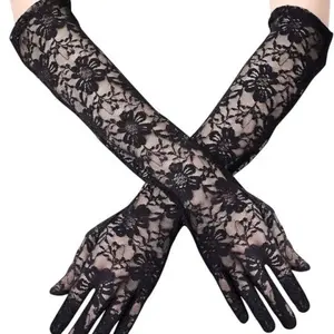 Floral Lace Long Opera Gloves| Black/White/Red Vintage Bridal Gloves|A thoughtful, elegant gift for brides, bridesmaids, or anyone who loves classic, feminine style.