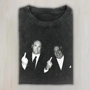 "Sopranos Middle Finger Tee, Sopranos Shirt, Tony Soprano Silvio Dante Middle Finger Tee, Mafia TV Series Graphic Shirt, Italian Mobster Fan Tee, Vintage Black & White TV Print Shirt, Unisex Cotton Crewneck T-Shirt Menswear Womenswear Streetwear Top "
