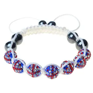 British Flag Motif Macramé Weave White Cord Beaded Adjustable Bracelet - 7.5-9 in Size, Patriotic Costume Jewelry Gift for Fashion Accessory Enthusiasts