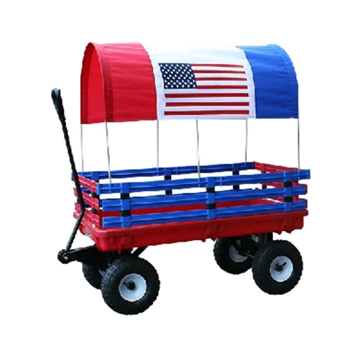 Millside Industries Trekker Wagon for Kids Outdoor Play with American Flag Canopy, Hand-Sewn Water Repellent Fabric, 20" x 38" Deck, 4" x 10" Pneumatic Tires, Anti-Tip Steering, Comfortable Grip Handle, 4" X 10" Tires