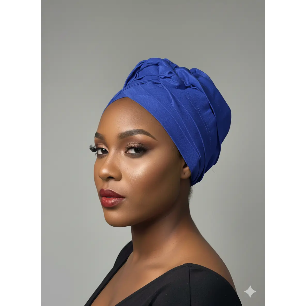 Pre-tied turban african multi-layer headband  (blue)