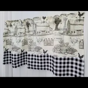 Farmhouse Fresh Milk Farm theme with gingham border Curtain Valance Window Topper for Home Decor Handmade