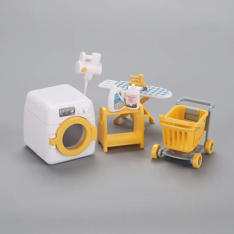 Mini Kitchen Set, 8pcs Miniature Dollhouse Furniture, DIY Building Kit, Mini Bathroom Scene, Home Washing Machine Decorations, Housekeeping Playset, Doll Playsets