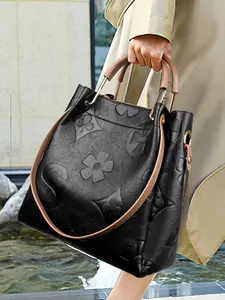 Women's Large Capacity Crossbody Bag, Elegant Commuter Bag, High-End Fashion Floral Embossed Commuter Bucket Bag, Stylish Handbag for Daily Use, Fashionable Bucket Bag