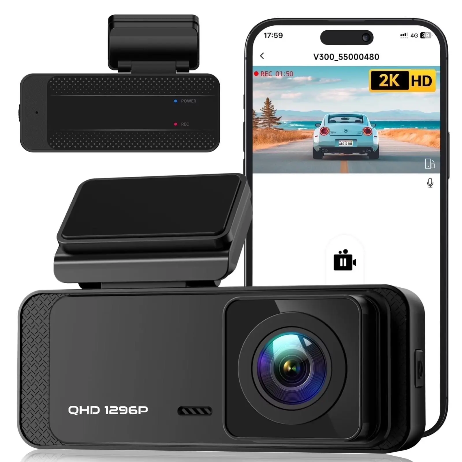 2K Dash Cam Front Camera WiFi Night Vision 24H Parking Mode Loop Recording 1296P Ecomoment