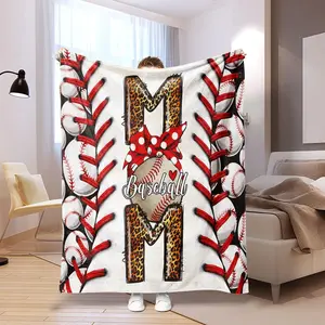 Baseball & Letter Pattern Blanket, 1 Count Soft Comfortable Warm Throw, Air-conditioned Room Blanket, Warm Nap Blanket for Home & Office, Soft Comfy Blanket