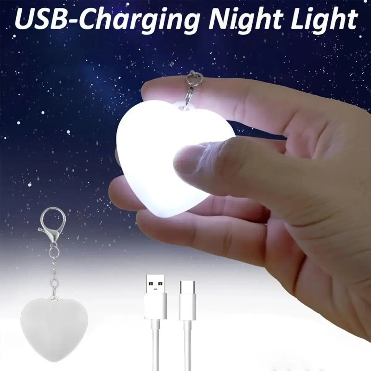 Dainty Heart Shaped Night Light, USB Rechargeable Portable Keychain Lamp with Touch Control, Romantic Companion for Bedroom & Travel, Soft Glow, Eye Care, Easy Carrying, Keychain Design, Mini