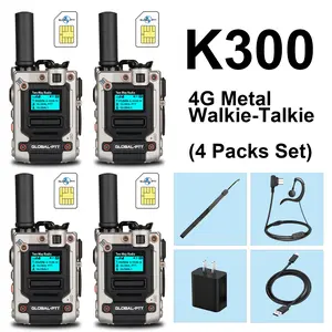 GLOBAL-PTT K300 Two Way Radio 4 Units Set - POC Walkie Talkie with Long Range Coverage, Professional Business Intercom for Construction, Event, Logistics Team, Portable LTE Radio