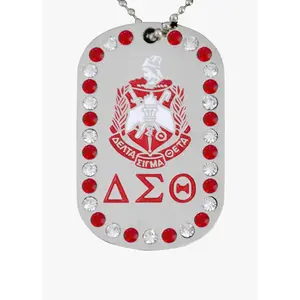 Delta Sigma Theta Double Sided Bling Rhinestone Dog Tag Necklace