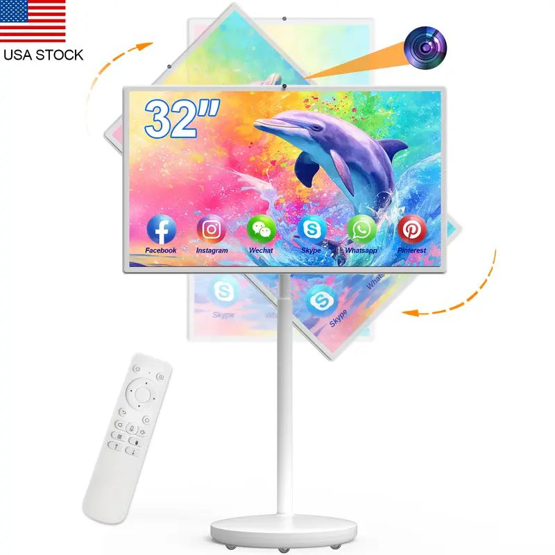 32 inch Portable 4K UHD Smart TV with Wheels 32" Touch Screen Monitor Built-in Camera Full Swivel Rotation Remote Control Android 13 OS