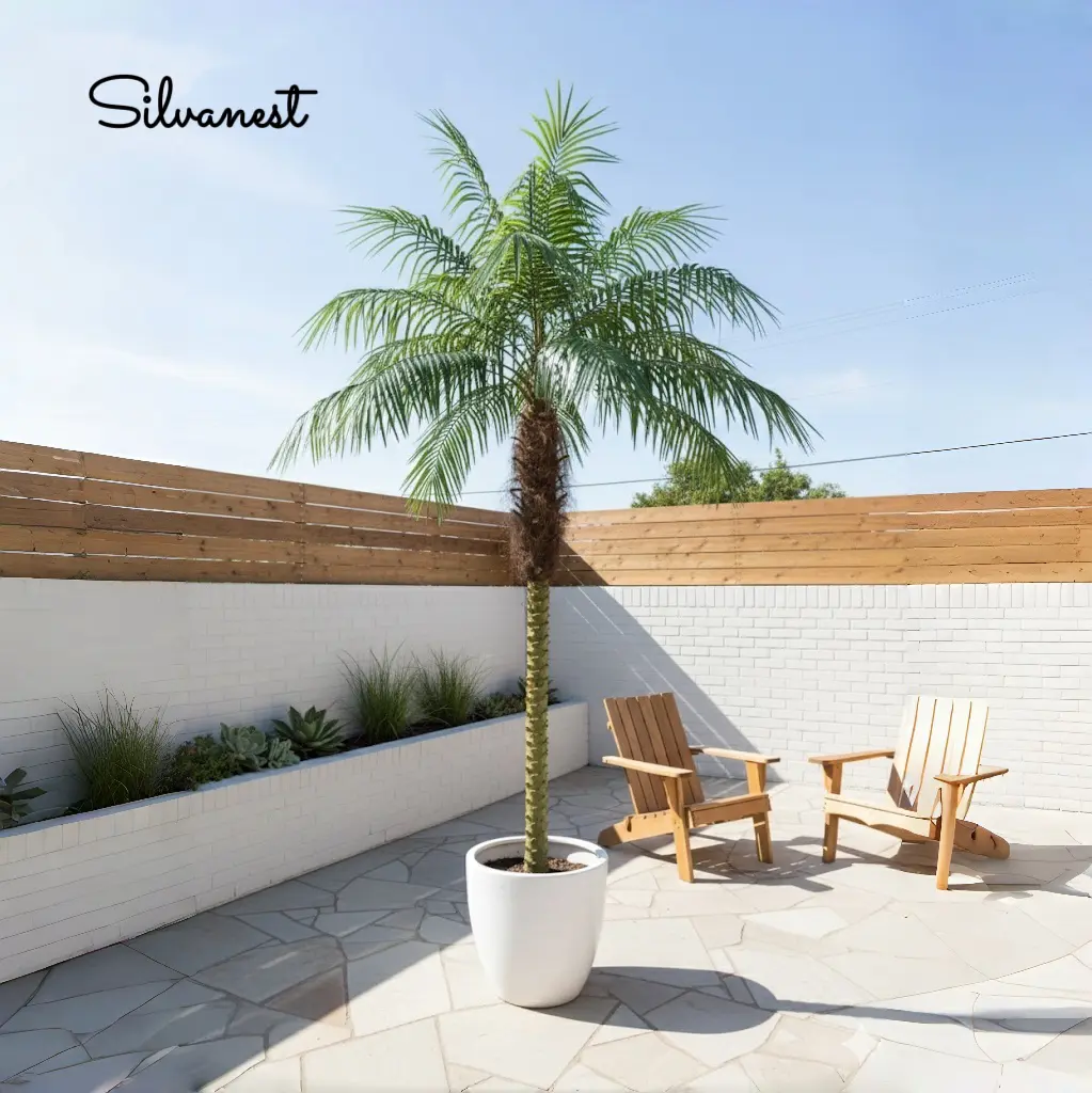 【Summer Deal】Silvanest 8 FT Synthetic Phoenix Palm Tree with Leaf and Pot, Tall Faux Tropical Decor for Living Room, Office Home Supplies