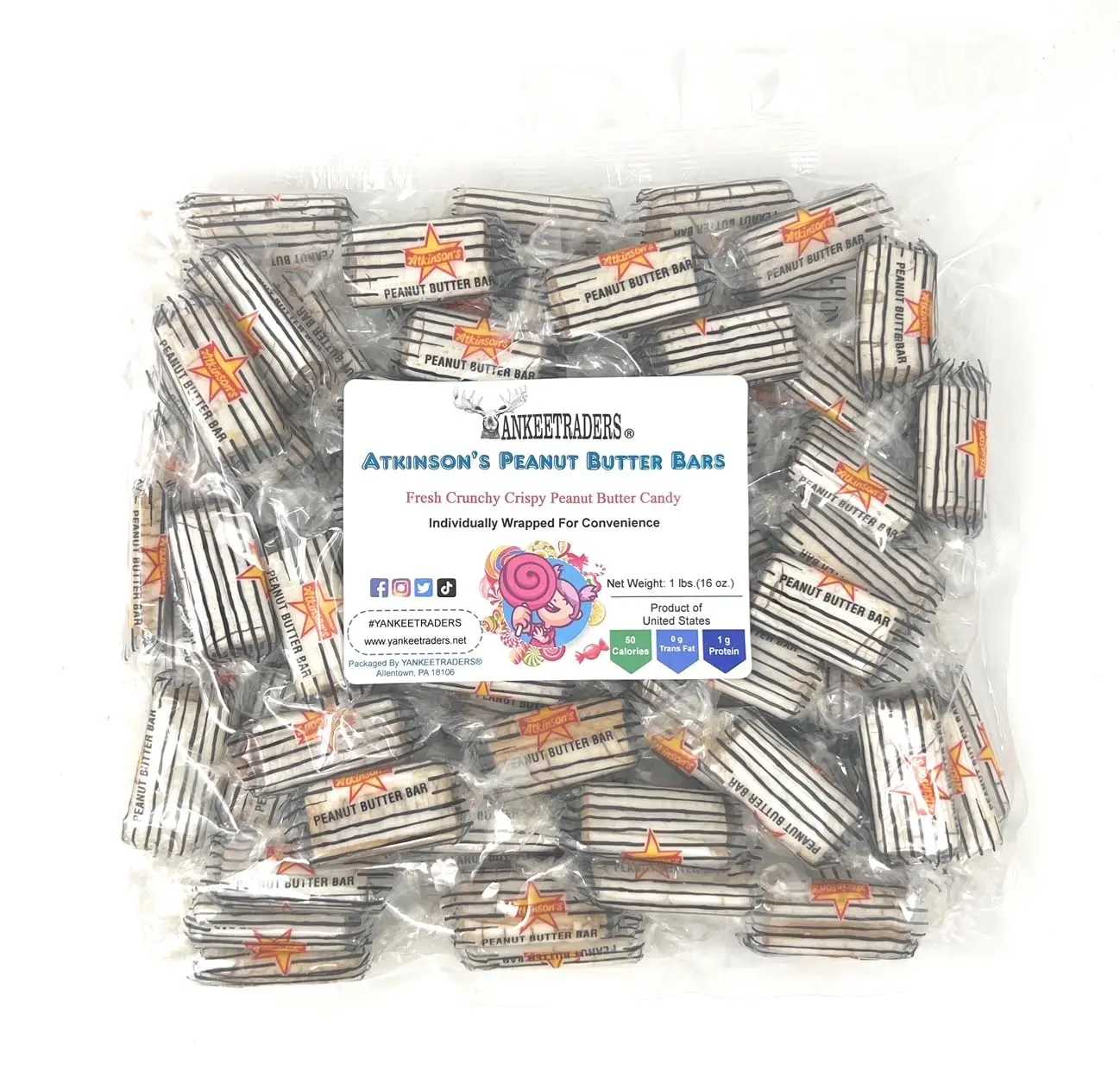 US Individually Wrapped Low-Fat Crunchy Peanut Butter Snack Bars - 1 lb Bulk Packaging, Vegan, Travel Snacks, Great Protein Option (Made with Peanuts), Great Protein Snacks