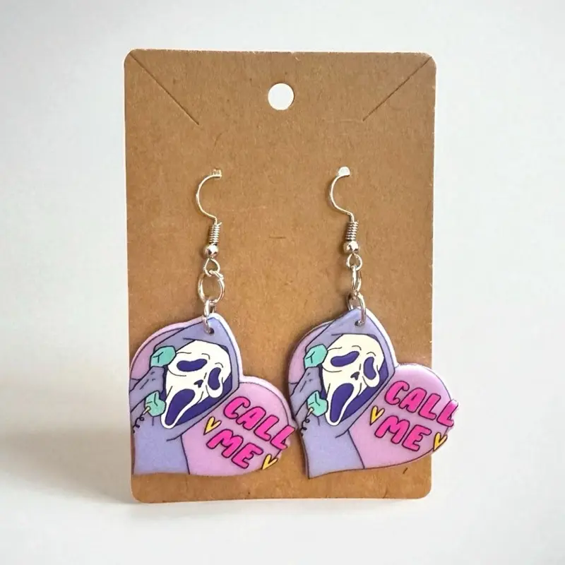 Ghostface Scream Earrings for Women - Horror Movie Call Me Dangle Style with Ghostface Design
