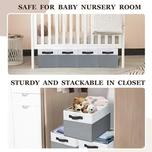 4 Pack Large Storage Baskets for Shelves - Fabric Closet Organizers with Handles - Decorative Collapsible Baskets for Home Organization