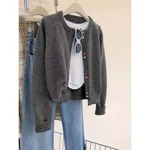 Women's Casual Open Front Cardigan, Colorful Button Design, Round Neck, Fitted, Fall & Winter Wear, Hand Washable/launderable