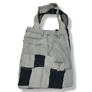 Double Denim Tote - Casual Style with Patchwork Design by Exclusively Kela