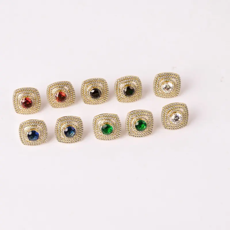 14K Gold Laminated Square Crystal Stud Earrings