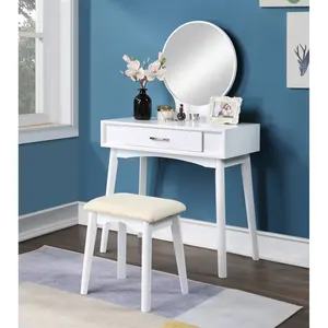 "Maly White Vanity and Stool Set, Modern Wooden Makeup Desk with Storage Drawers, Elegant Dressing Table for Bedroom, Teen Room, or Apartment – Chic & Functional Home Furniture"
