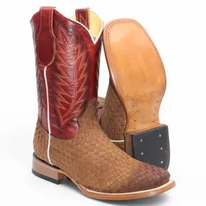 Men Petatillo Basketweave Leather Boots Square Toe