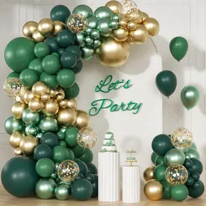 147Pc Green Balloon Garland Kit with Emerald and Gold Arch for Jungle Safari Birthday Party Decor